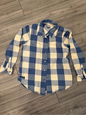 Kavu Blue and Cream Buffalo Check Button-Down Shirt Size Small